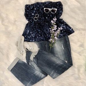 Boston Proper Sequin Strapless Top